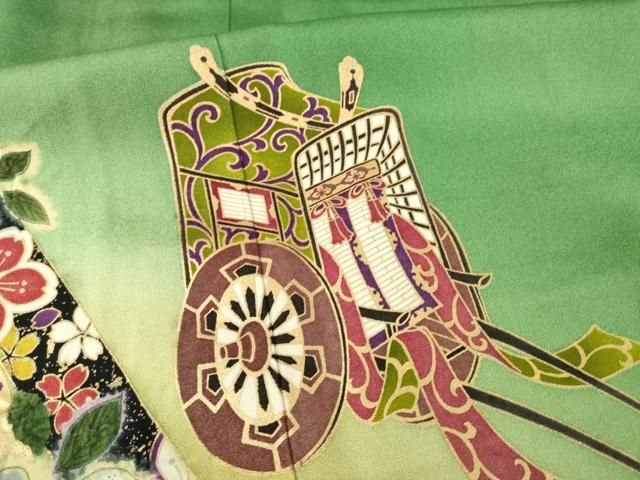 平和屋着物●豪華振袖　辻が花　御所車花文　暈し染め　正絹　逸品　AABB0107zg 平和屋着物▽豪華振袖 辻が花 絞り 御所車花文 暈し染め 金彩 正絹