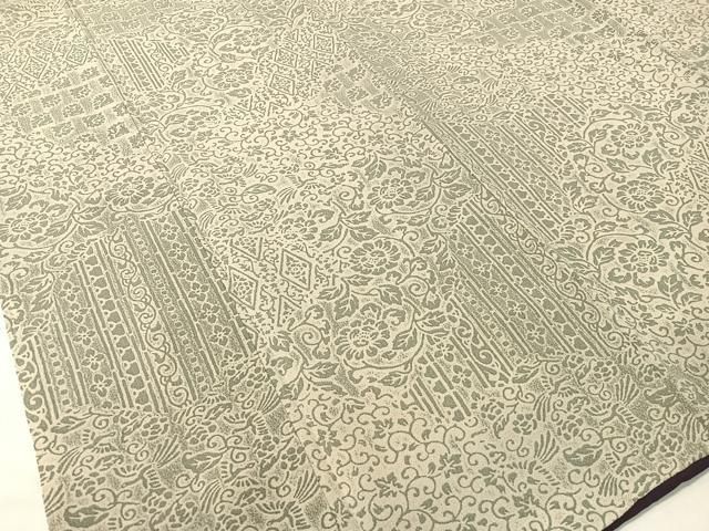 平和屋着物●上質な小紋　名物裂　鬼しぼ縮緬　正絹　逸品　CABB5011vp 平和屋着物○上質な小紋 型染め 風景草花文 鬼しぼ縮緬 正絹 逸品 未