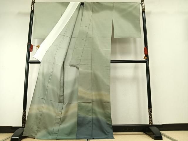 平和屋着物▽本塩沢 やまだ織 訪問着 染色作家 桐村博 単衣 霞文 暈し