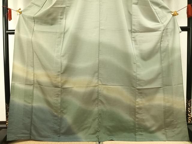 平和屋着物▽本塩沢 やまだ織 訪問着 染色作家 桐村博 単衣 霞文 暈し