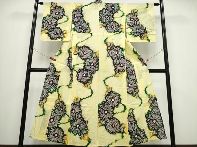 平和屋着物∴夏物 浴衣 有松鳴海絞り 流水菊文 綿 逸品 未使用