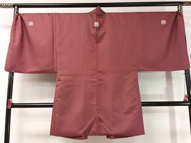 平和屋着物○男性 色紋付 羽織セット 紗綾型地紋 浅蘇芳色 キング