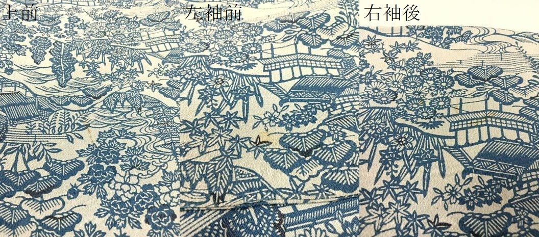 平和屋着物●上質な小紋　型染め　風景花文　鬼しぼ縮緬　正絹　逸品　AABC9466ck 平和屋着物○上質な小紋 型染め 風景花文 鬼しぼ縮緬 正絹