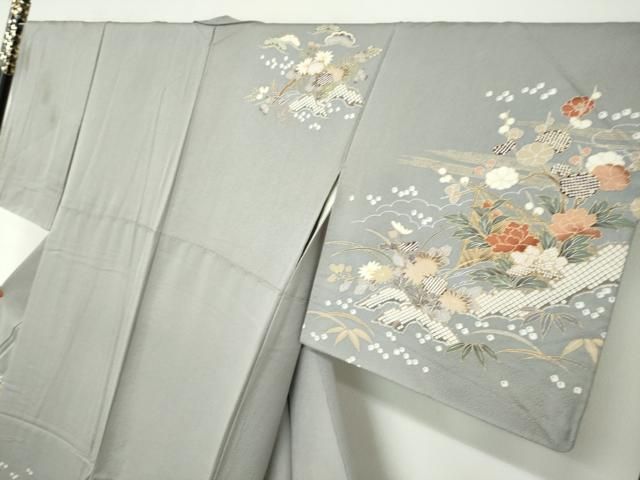 平和屋着物○訪問着 雲取り鹿の子草花文 金彩 正絹 逸品 DABB0054ud