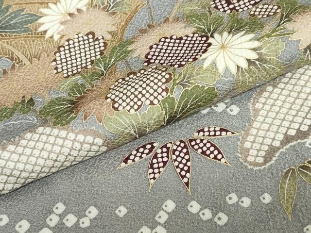 平和屋着物○訪問着 雲取り鹿の子草花文 金彩 正絹 逸品 DABB0054ud