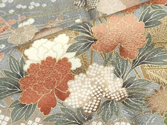 平和屋着物○訪問着 雲取り鹿の子草花文 金彩 正絹 逸品 DABB0054ud