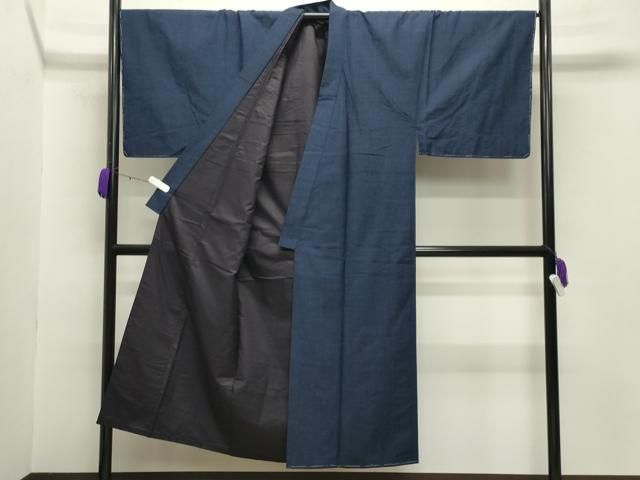 平和屋着物●男性 紬 アンサンブル 霞文 鉄紺色 正絹 gh