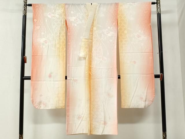 平和屋着物○豪華振袖・長襦袢セット 舞桜文 ラメ糸 暈し染め やまと誂