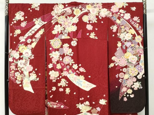 平和屋着物○豪華振袖・長襦袢セット 駒刺繍 鬘帯雪輪吉祥舞花文 金