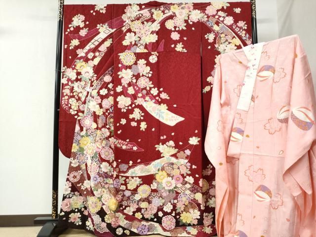 平和屋着物●豪華振袖・長襦袢セット　花毬文　暈し染め　金彩　半衿刺繍　正絹　逸品　CABA4677vp 平和屋着物○豪華振袖・長襦袢セット 駒刺繍 鬘帯雪輪吉祥舞花文 金