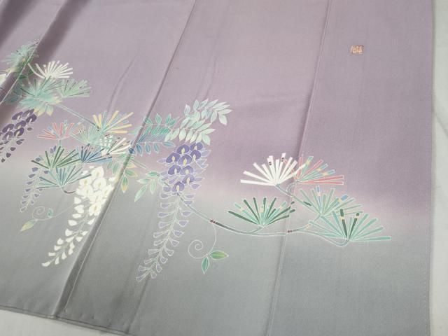 平和屋着物○訪問着 友禅 作家物 松葉枝垂れ花文 暈し染め 正絹 逸品