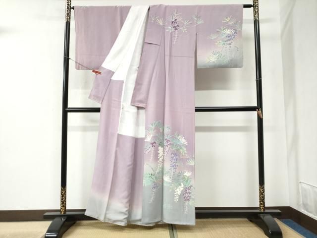 平和屋着物○訪問着 友禅 作家物 松葉枝垂れ花文 暈し染め 正絹 逸品