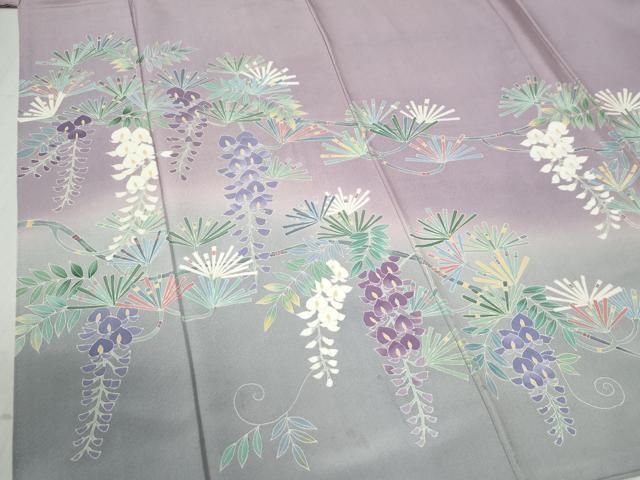 平和屋着物○訪問着 友禅 作家物 松葉枝垂れ花文 暈し染め 正絹 逸品