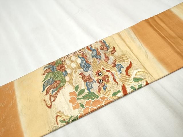 平和屋着物●アンティーク　大正ロマン　九寸名古屋帯　雲龍　金銀糸　正絹　逸品　CABB9361hy 平和屋着物○アンティーク 大正ロマン 九寸名古屋帯 雲龍 金銀糸 正絹