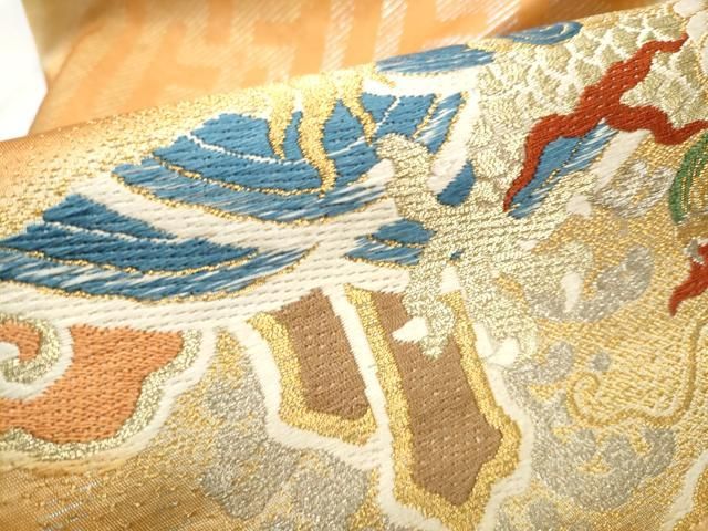 平和屋着物●アンティーク　大正ロマン　九寸名古屋帯　雲龍　金銀糸　正絹　逸品　CABB9361hy 平和屋着物○アンティーク 大正ロマン 九寸名古屋帯 雲龍 金銀糸 正絹