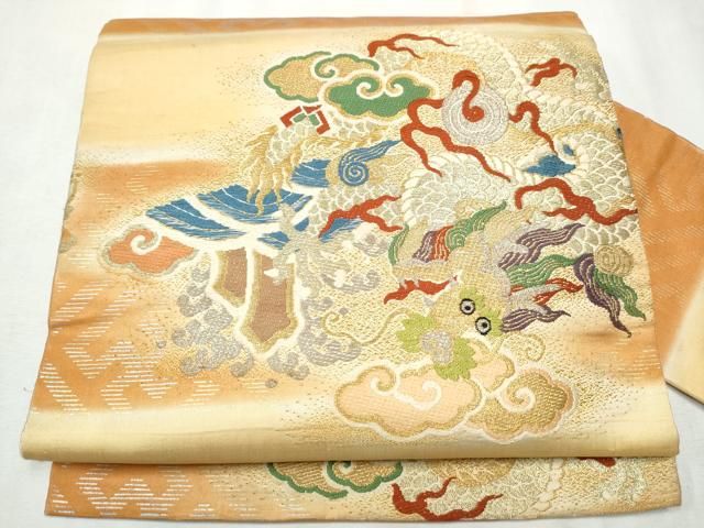 平和屋着物●アンティーク　大正ロマン　九寸名古屋帯　雲龍　金銀糸　正絹　逸品　CABB9361hy 平和屋着物○アンティーク 大正ロマン 九寸名古屋帯 雲龍 金銀糸 正絹