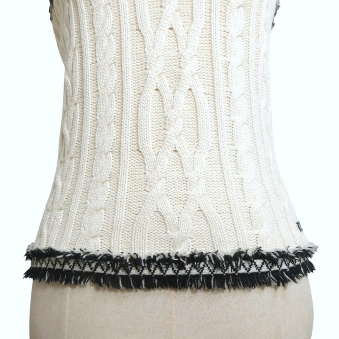 CHANEL シャネル　ノースリーブ　コットン　ニット　ホワイト　サマーニット CHANEL サマーニット タンクトップ ノースリーブ シースルー 36 S