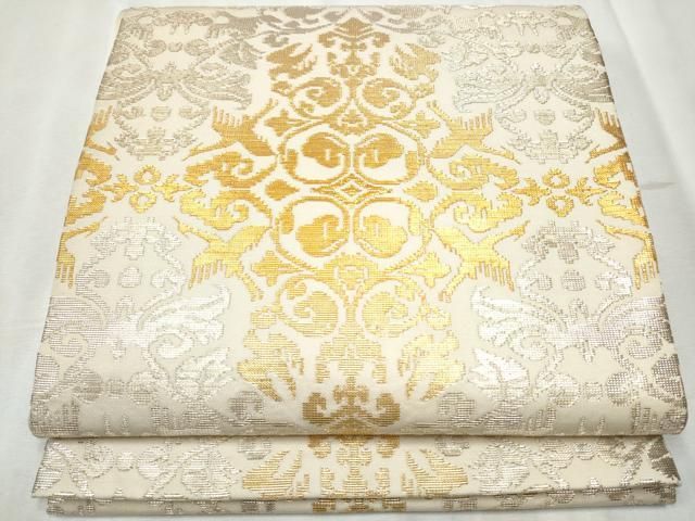 ［逸品］龍村平蔵製　千代能冠錦　本袋帯　白地 金銀糸　正絹 逸品］龍村平蔵製 千代能冠錦 本袋帯 白地 金銀糸 正絹