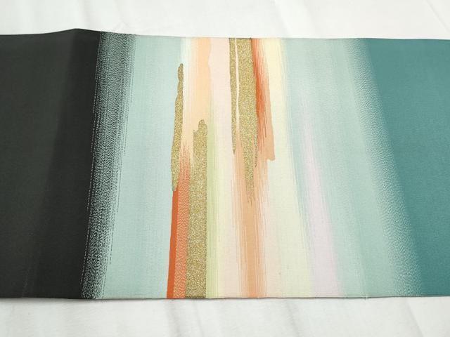 平和屋着物○爪掻き本綴れ 八寸名古屋帯 遠山霞文 黒地 金糸 正絹 逸品