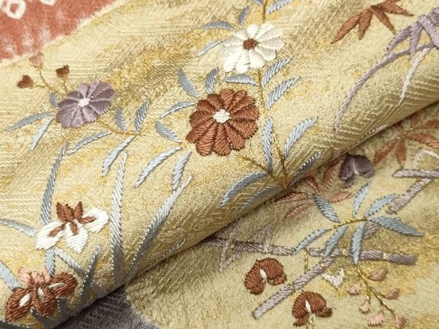 平和屋着物○訪問着 刺繍 絞り 地紙重ね花文 金彩 正絹 逸品