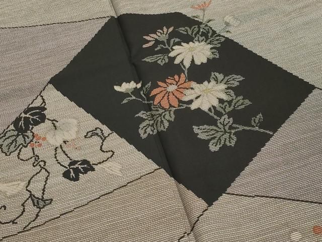 平和屋着物○本場縞大島紬 訪問着 切嵌草花文 寿紬工場謹製 証紙付き