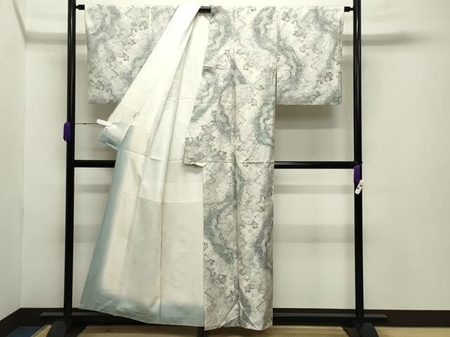 平和屋着物●名門　藤娘きぬたや・総絞り　藤娘大島しぼり　本場大島紬　白大島　9マルキ　花唐草文　正絹　逸品　CABB0191gh 平和屋着物○名門 藤娘きぬたや・総絞り 藤娘大島しぼり 本場大島紬 白