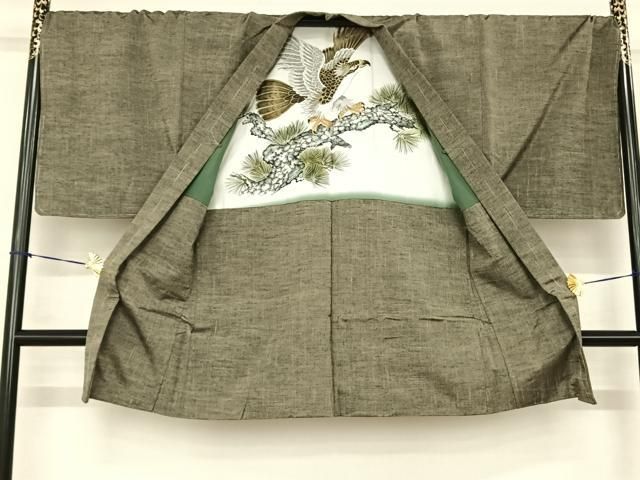 平和屋着物○男性 紬 アンサンブル 岩井茶色 キングサイズ 正絹 逸品