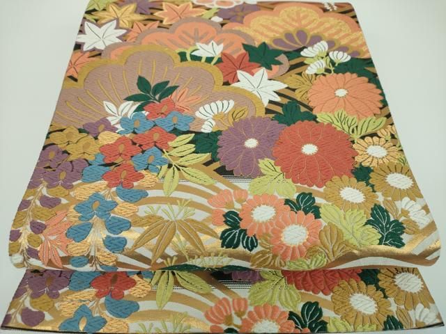 平和屋着物○六通柄袋帯 草木染 唐織紹巴 吉祥花文 金糸 正絹 逸品