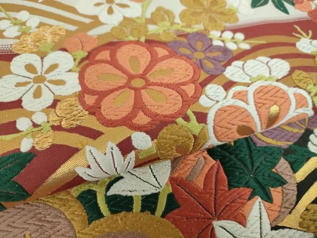 平和屋着物○六通柄袋帯 草木染 唐織紹巴 吉祥花文 金糸 正絹 逸品