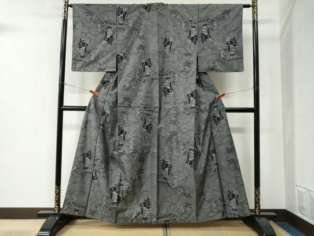 平和屋着物●本場大島紬 9マルキ 霞吉祥絵巻文 正絹 yc