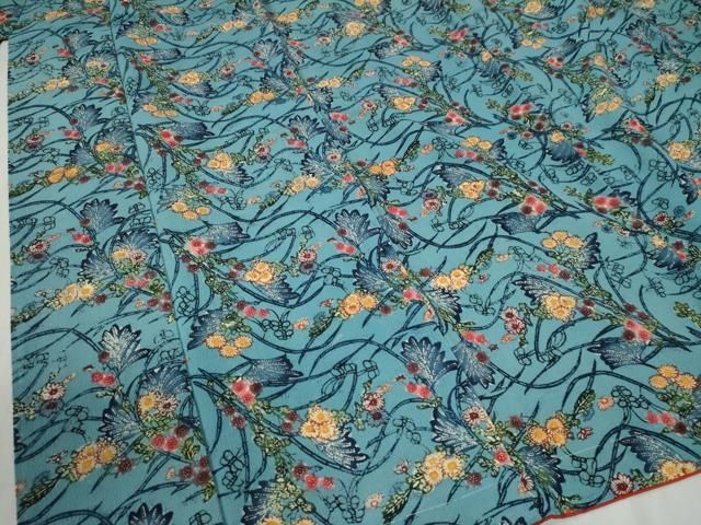 平和屋着物○上質な小紋 紅型 花蝶文 鬼しぼ縮緬 正絹 逸品 CABB4619yc