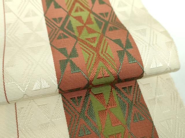 平和屋着物○本場筑前博多織 両面 半幅帯 菱間道 正絹 逸品 DABB4106ps