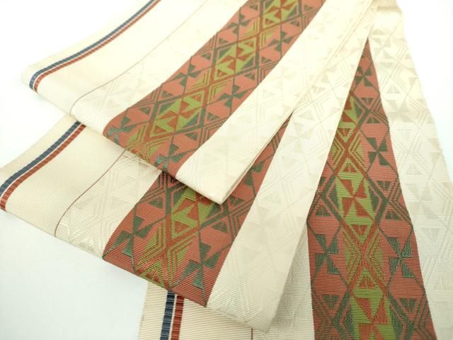 平和屋着物○本場筑前博多織 両面 半幅帯 菱間道 正絹 逸品 DABB4106ps