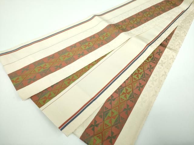 平和屋着物○本場筑前博多織 両面 半幅帯 菱間道 正絹 逸品 DABB4106ps