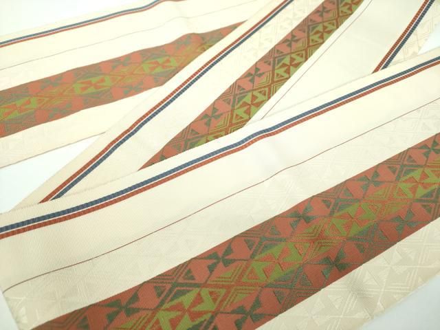 平和屋着物○本場筑前博多織 両面 半幅帯 菱間道 正絹 逸品 DABB4106ps