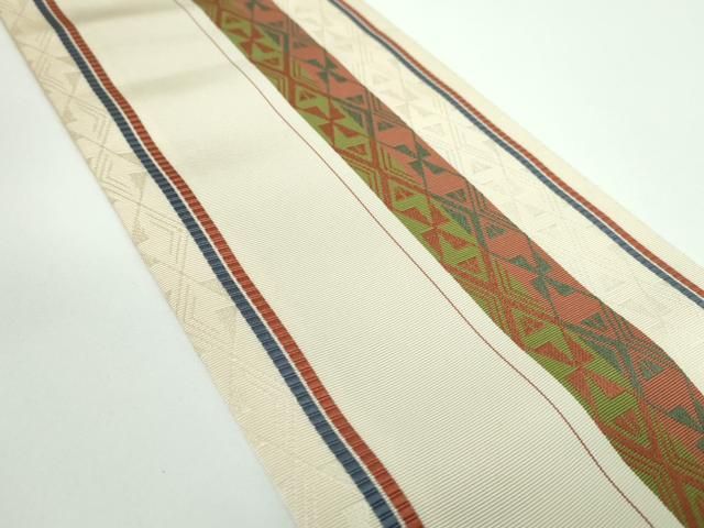 平和屋着物○本場筑前博多織 両面 半幅帯 菱間道 正絹 逸品 DABB4106ps