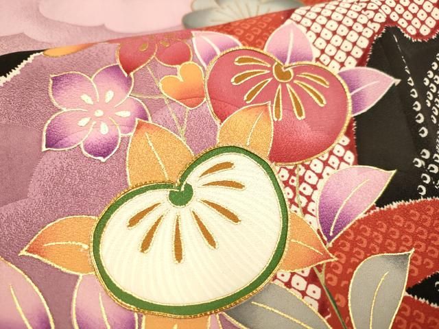 平和屋着物○紫綬褒章 巨匠『岩田専太郎』 振袖 駒刺繍 立波梅松文 暈