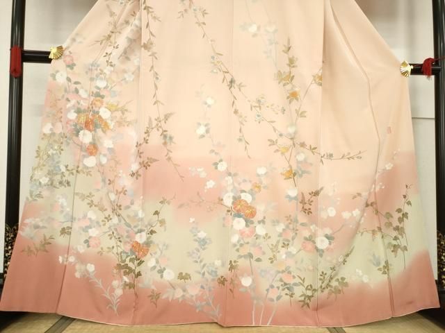 平和屋着物○訪問着 友禅 作家物 駒刺繍 草花文 金彩 正絹 逸品