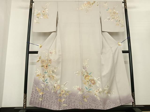 平和屋着物○訪問着 駒刺繍 草花文 暈し染め 金糸 金彩 正絹 逸品