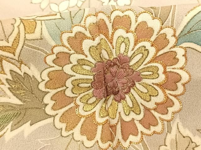 平和屋着物○訪問着 駒刺繍 草花文 暈し染め 金糸 金彩 正絹 逸品
