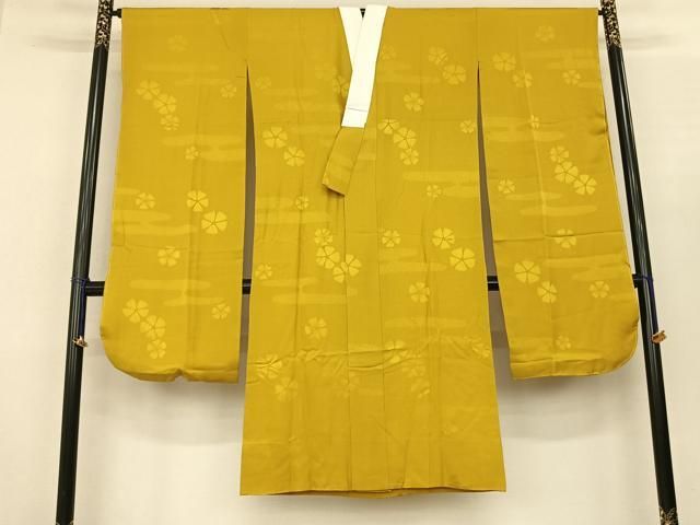 平和屋着物●振袖用長襦袢　無双仕立て　舞花地紋　山吹色　やまと誂製　正絹　逸品　AABF0545fy 平和屋着物○振袖用長襦袢 無双仕立て 舞花地紋 山吹色 やまと誂製