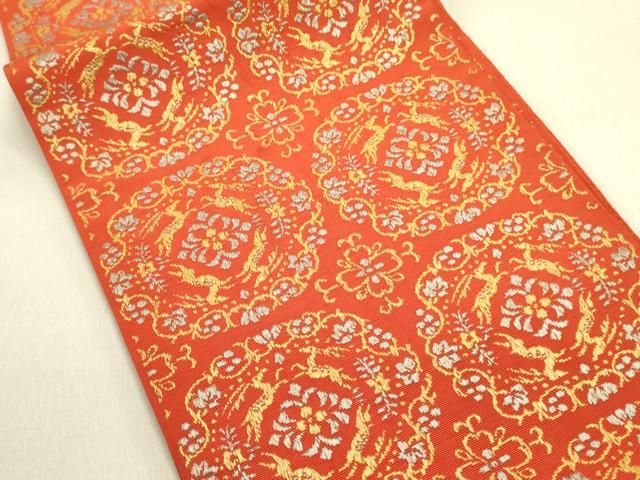 平和屋着物◎本場筑前博多織 半幅帯 正倉院花文 金糸 正絹 逸品