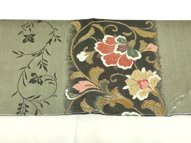 平和屋着物◎九寸名古屋帯 唐織 更紗花蝶文 引箔 正絹 逸品 DABA5693qp