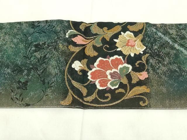 平和屋着物◎九寸名古屋帯 唐織 更紗花蝶文 引箔 正絹 逸品 DABA5693qp