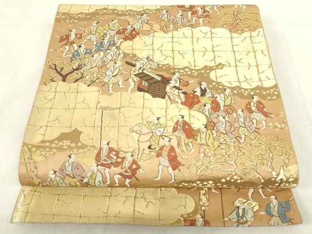 平和屋着物◎西陣 服部織物謹製 六通柄袋帯 大名行列文様 金糸 正絹