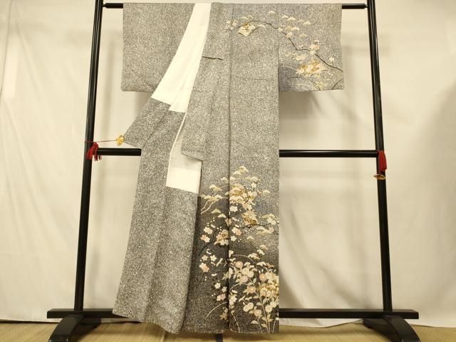 平和屋着物□訪問着 吉祥枝花文 たたき染め 金彩 正絹 逸品 AABE3863fw