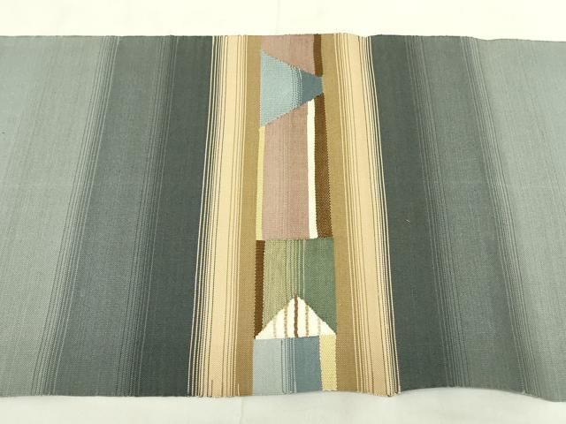 平和屋着物◎綴れ 八寸名古屋帯 幾何学文様 長尺 正絹 逸品 DABA5789qp