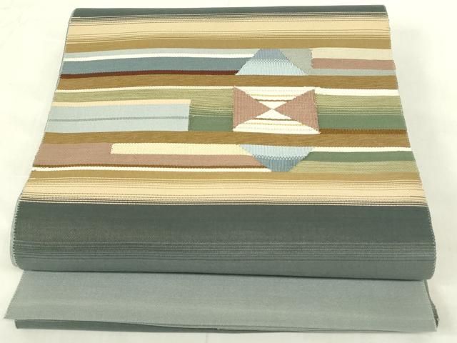 平和屋着物◎綴れ 八寸名古屋帯 幾何学文様 長尺 正絹 逸品 DABA5789qp