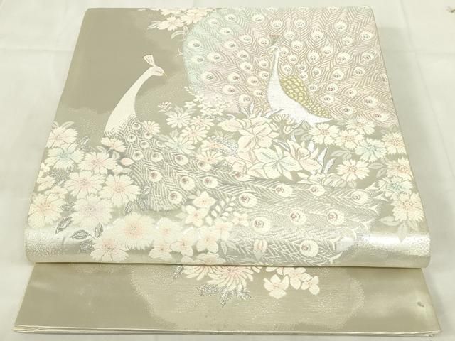 平和屋本店▼六通柄袋帯　唐織　孔雀花文　純金　正絹　逸品　DABE9353sf 平和屋本店▽六通柄袋帯 唐織 孔雀花文 純金 正絹 逸品 DABE9353sfの