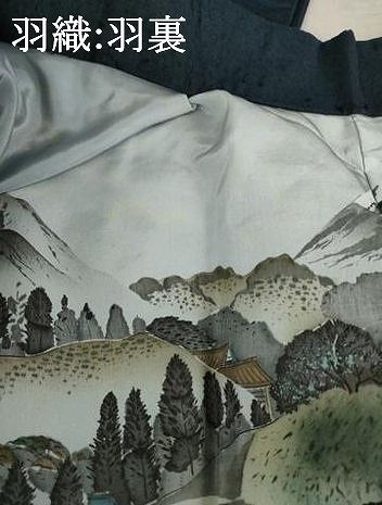 平和屋着物▽男性 紬 アンサンブル 色無地 藍鉄色 正絹 逸品